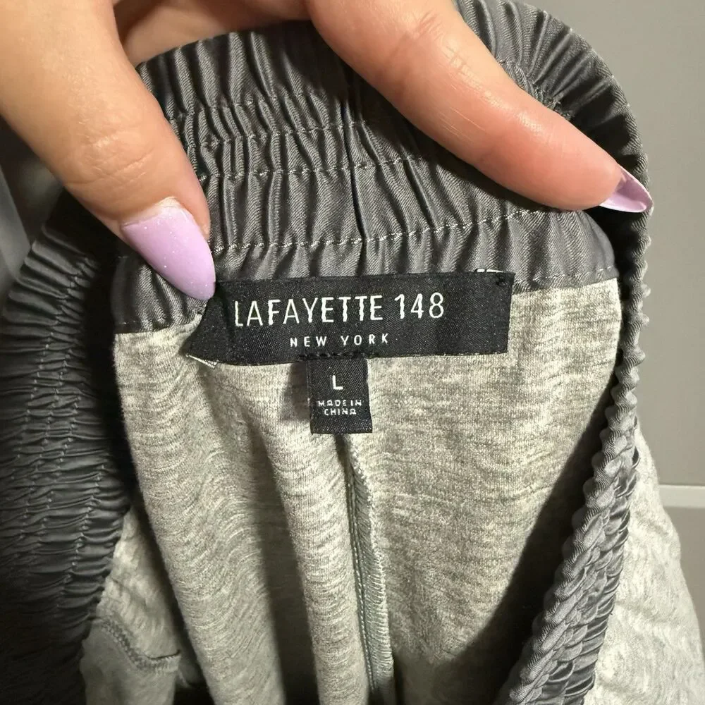 Lafayette 148 Women Pull On Elastic Waist Wide Leg Crop Pants Gray Large Lounge